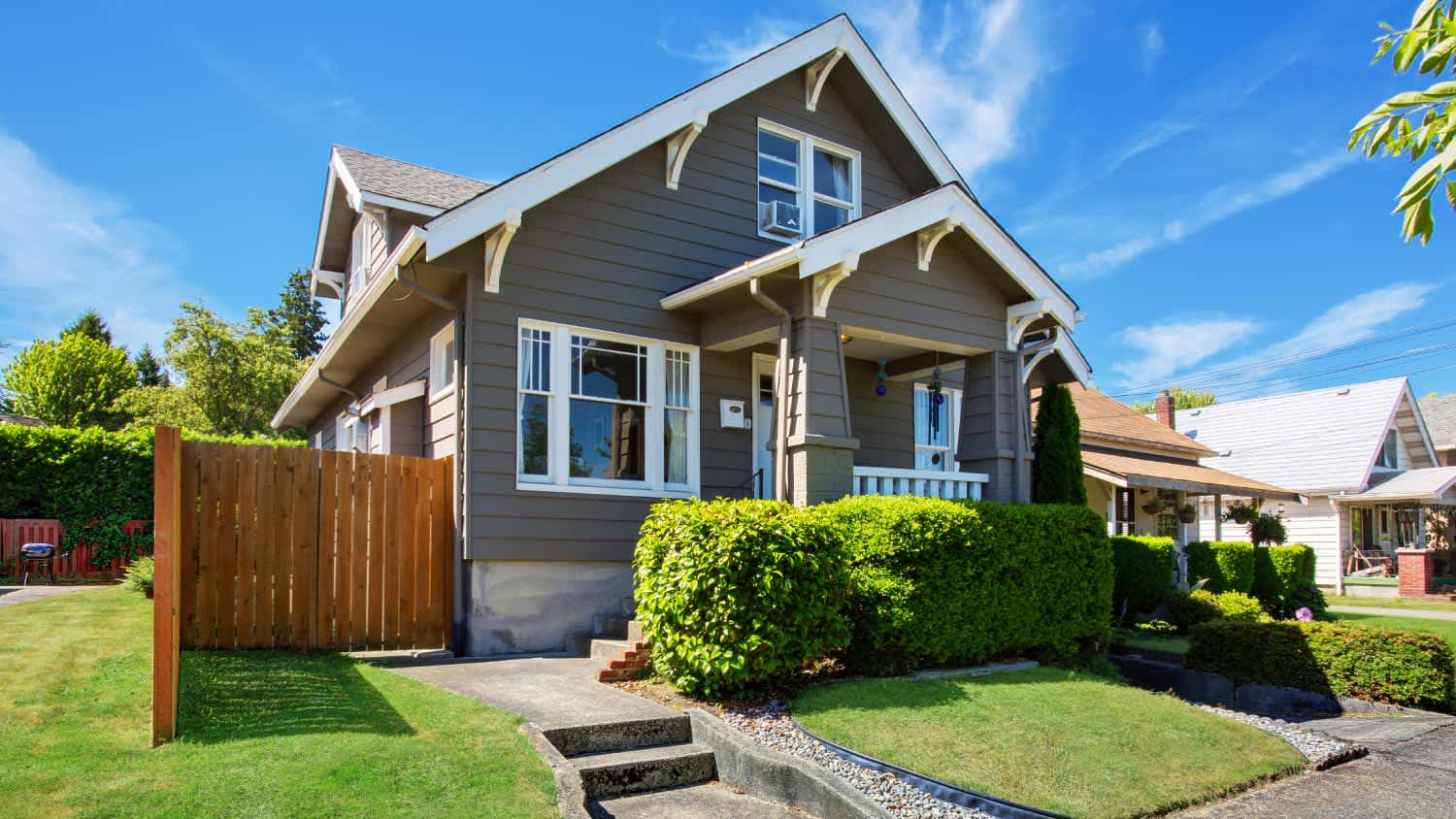 American house exterior with double garage