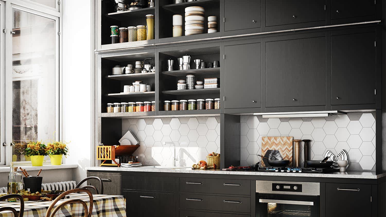 Black cabinet kitchen storage