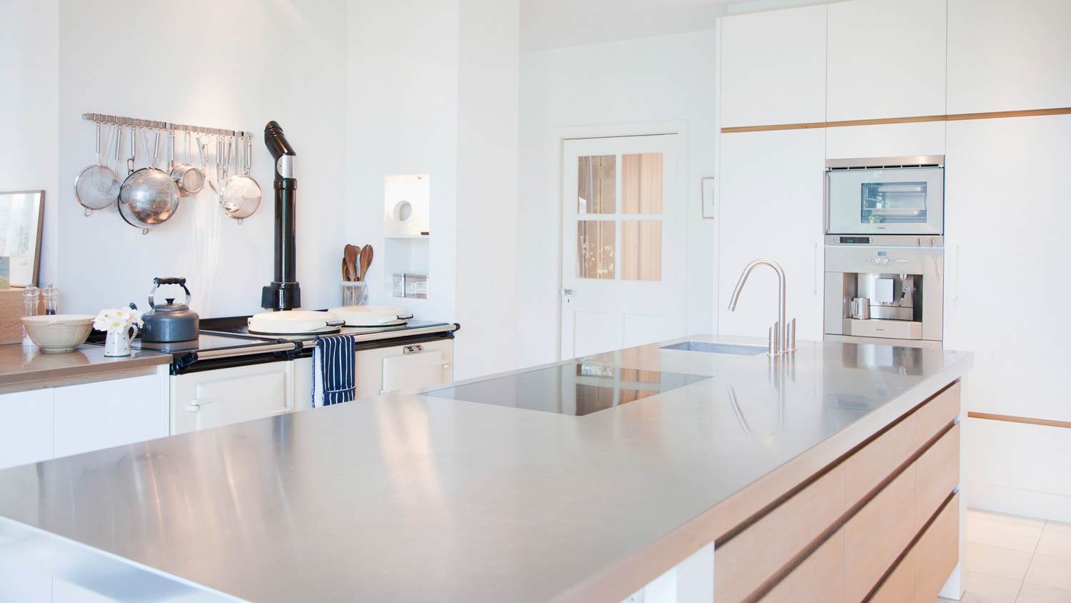 Kitchen with stainless steel countertop