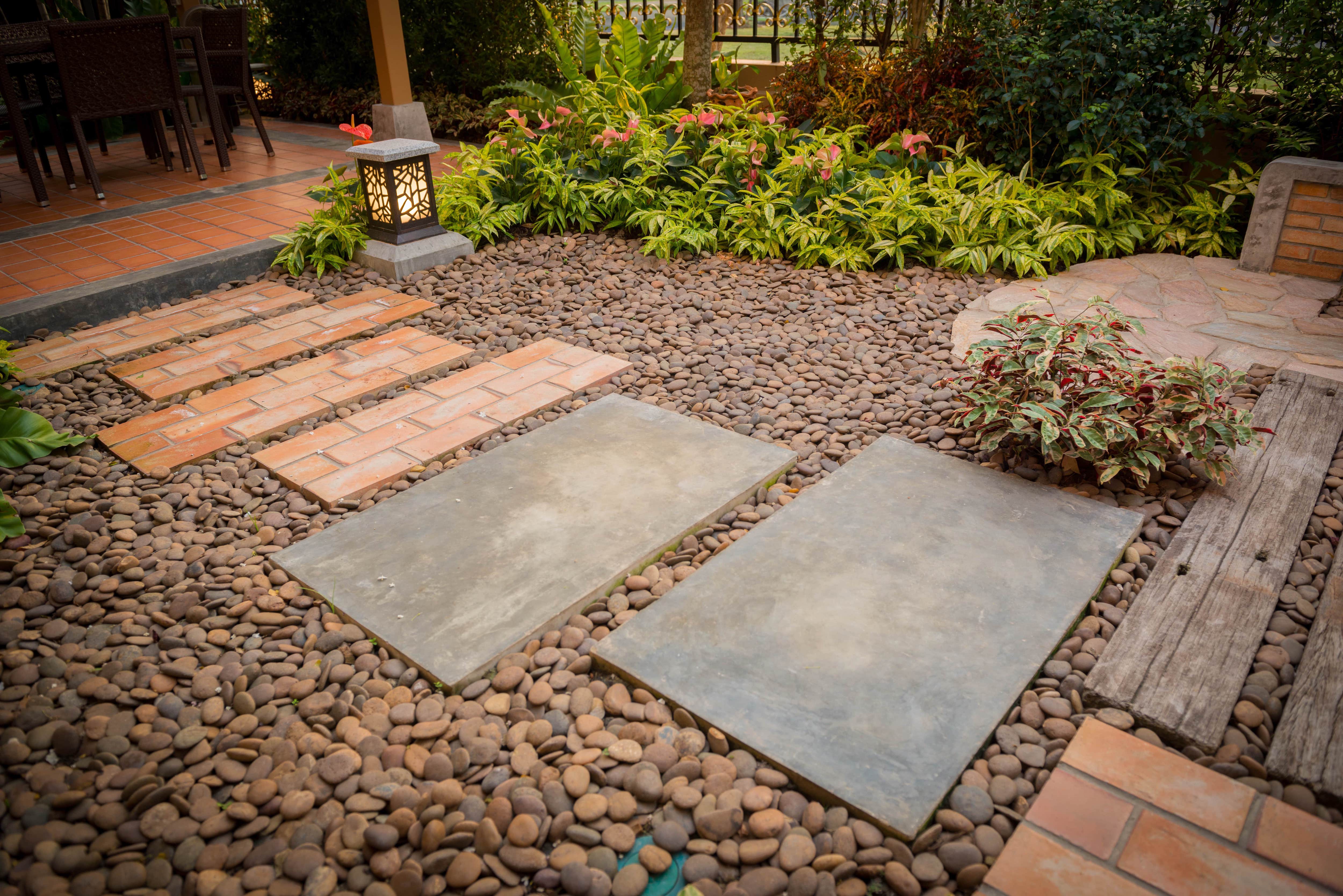 Stone pathway in backyard