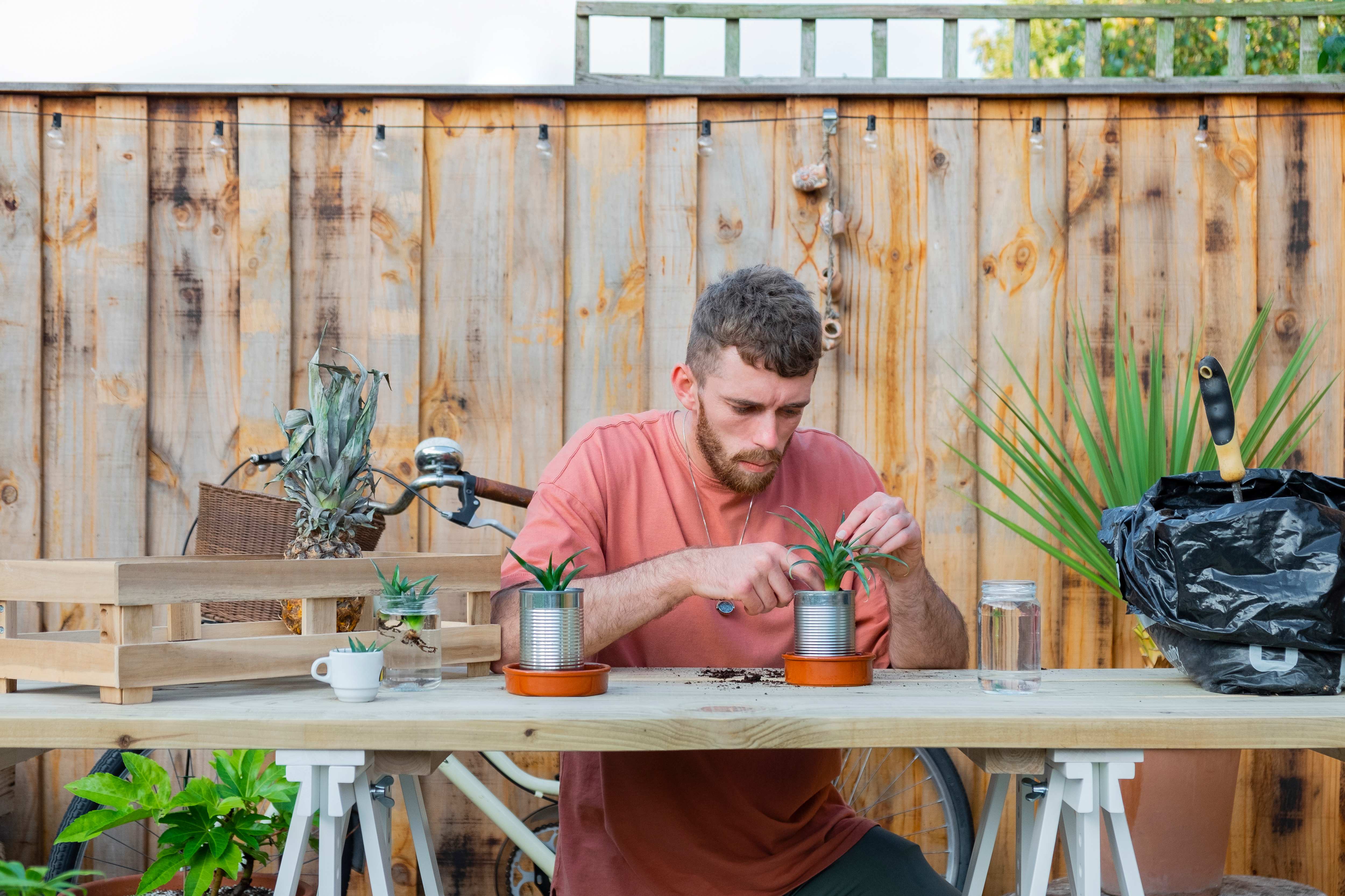 Gardening on outdoor workbench