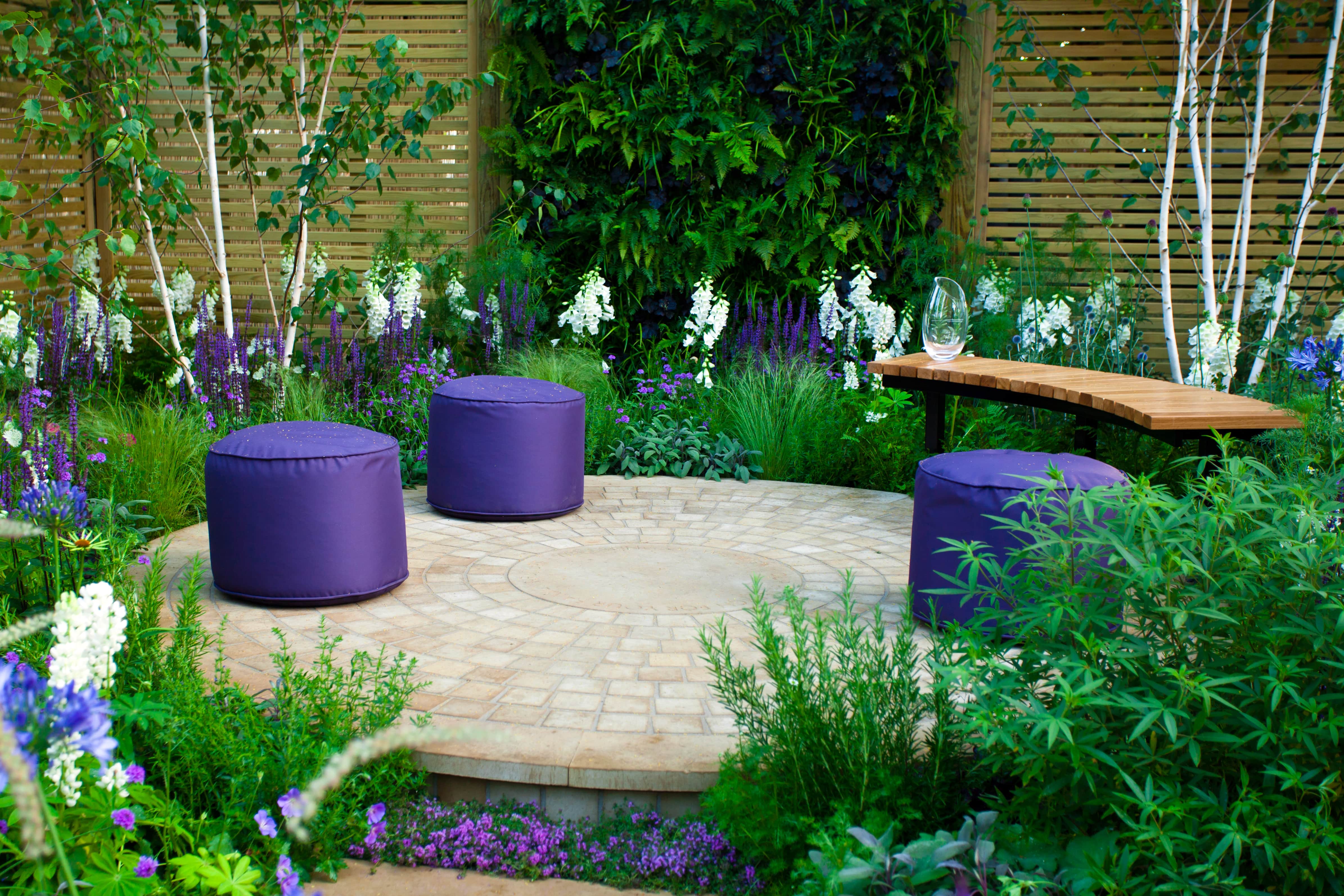 Circular patio with bench