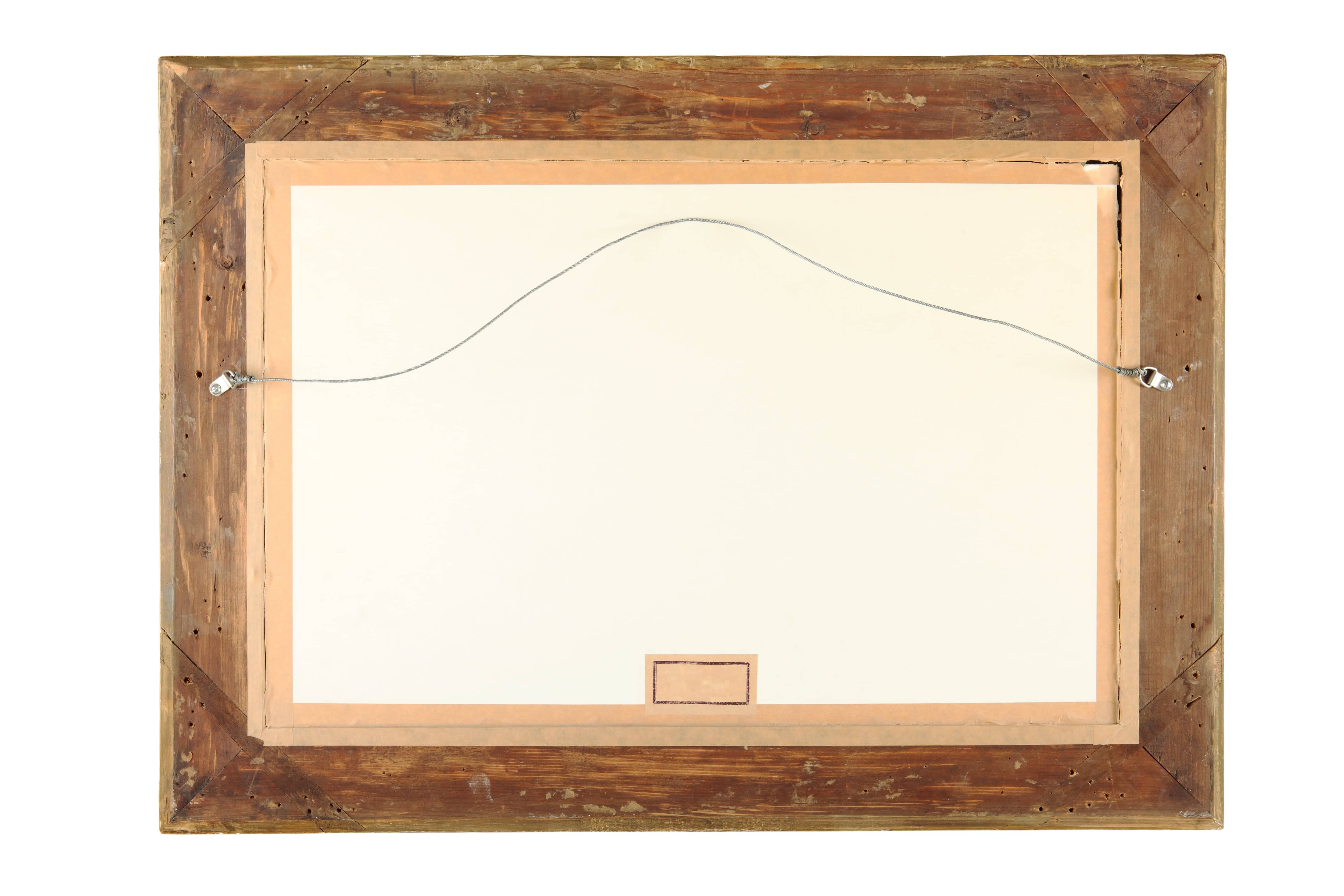 Wooden picture frame with wire hanger and D rings