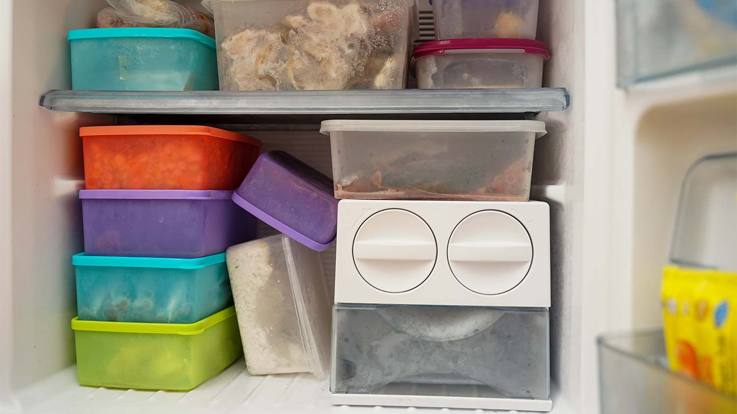 Freezer colorful containers of food