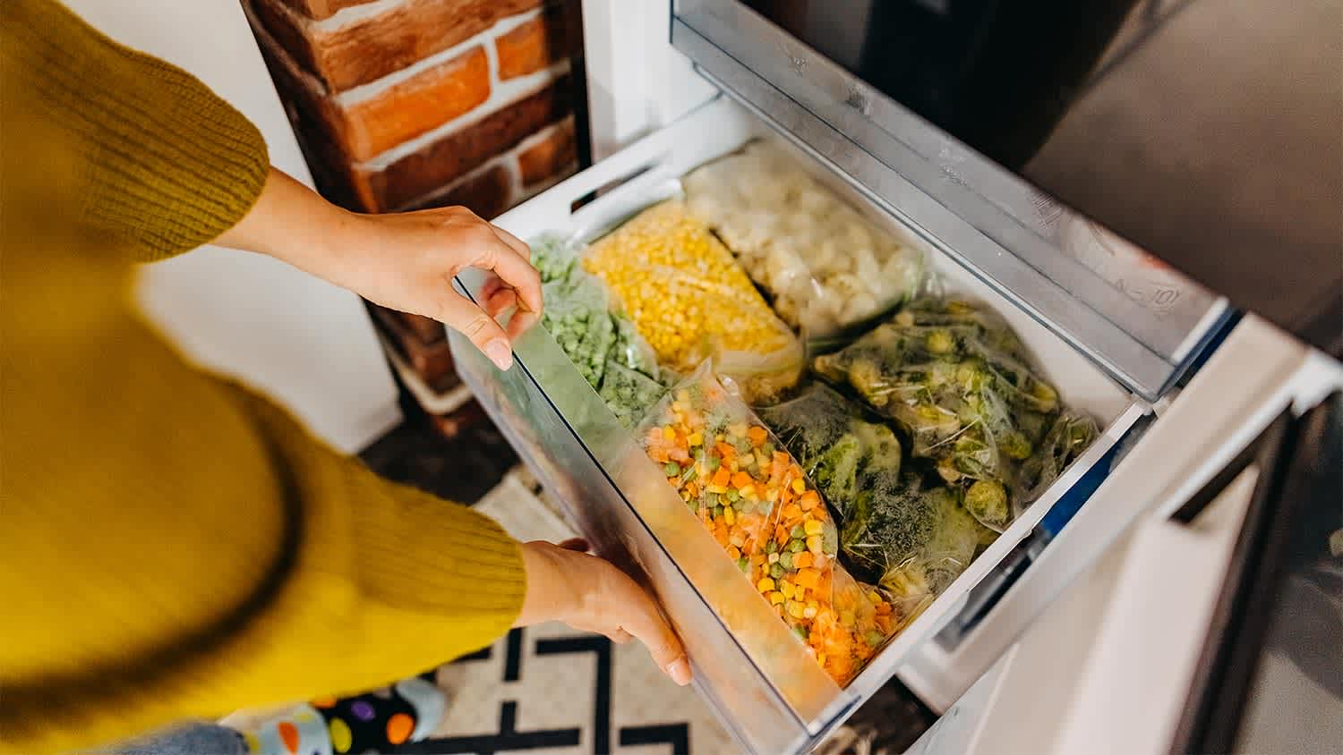 Open freezer drawer food