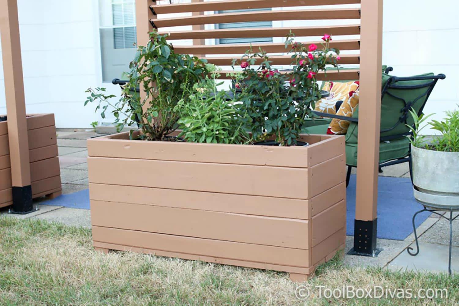 Patio wooden planter plants