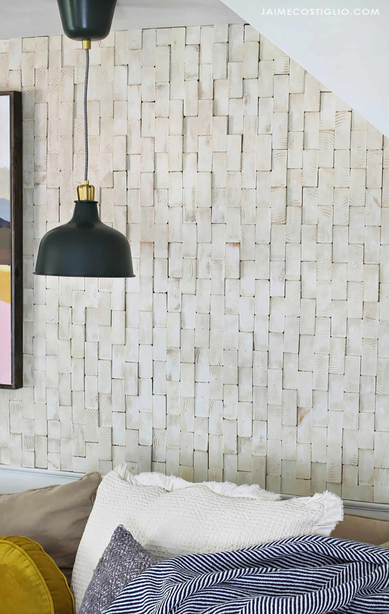 White wood texture wall bed pillows