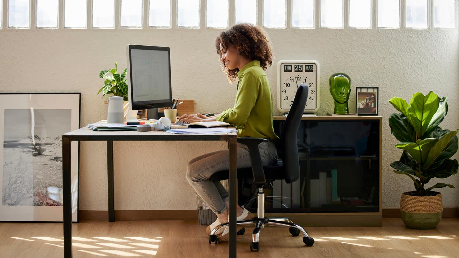 A woman working from home