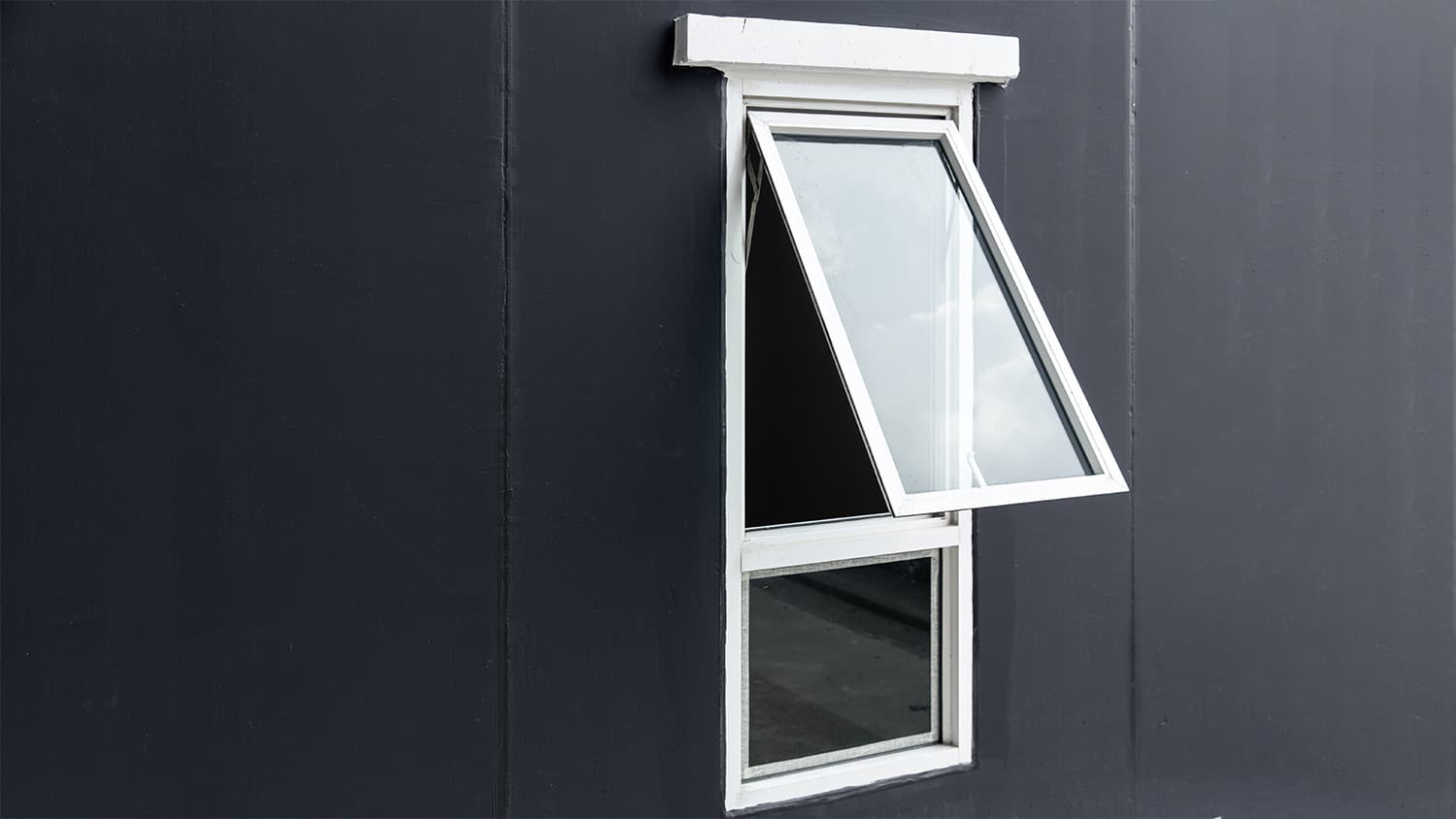 Open window black house white frame