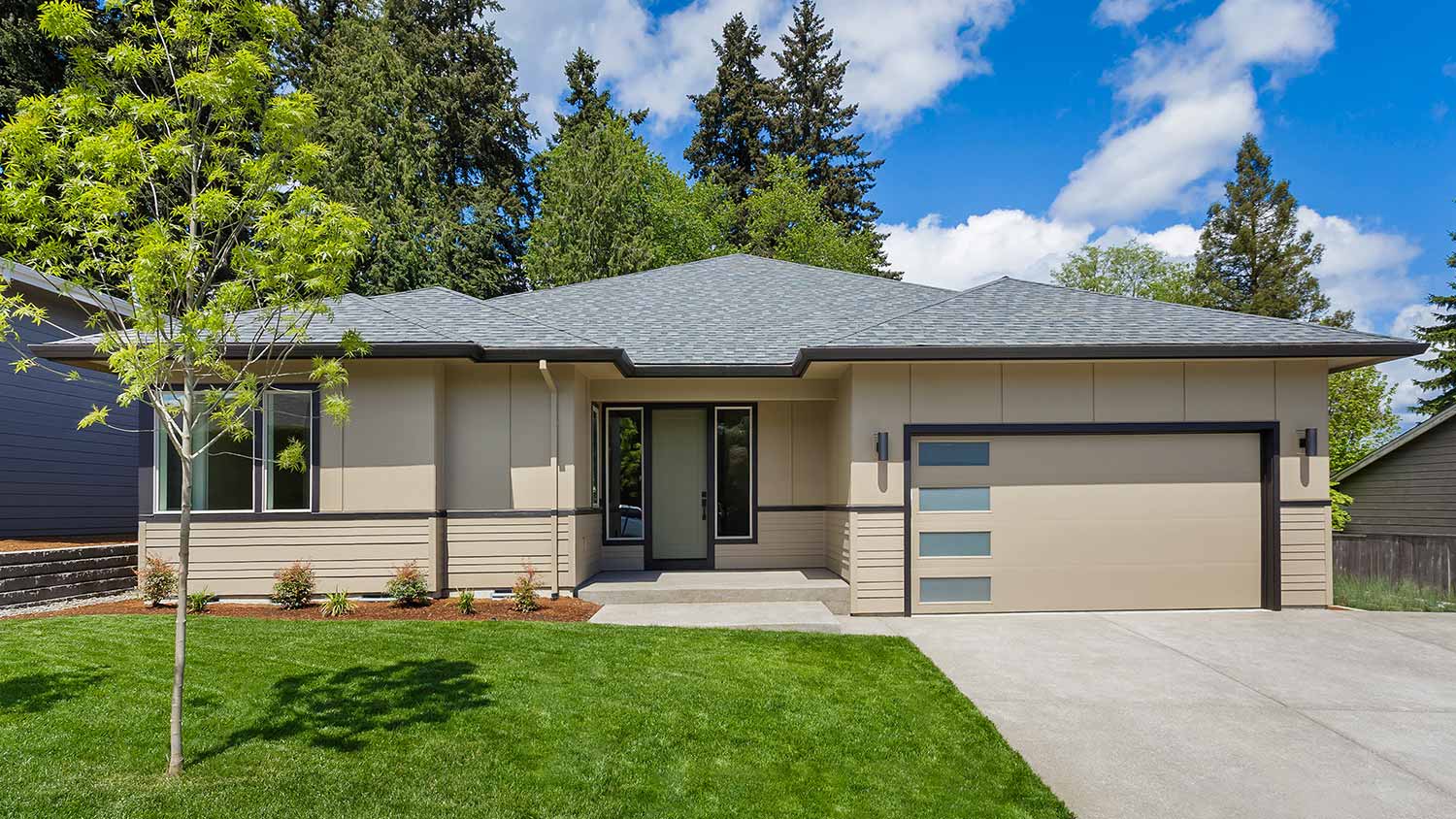Ranch style house yard and driveway