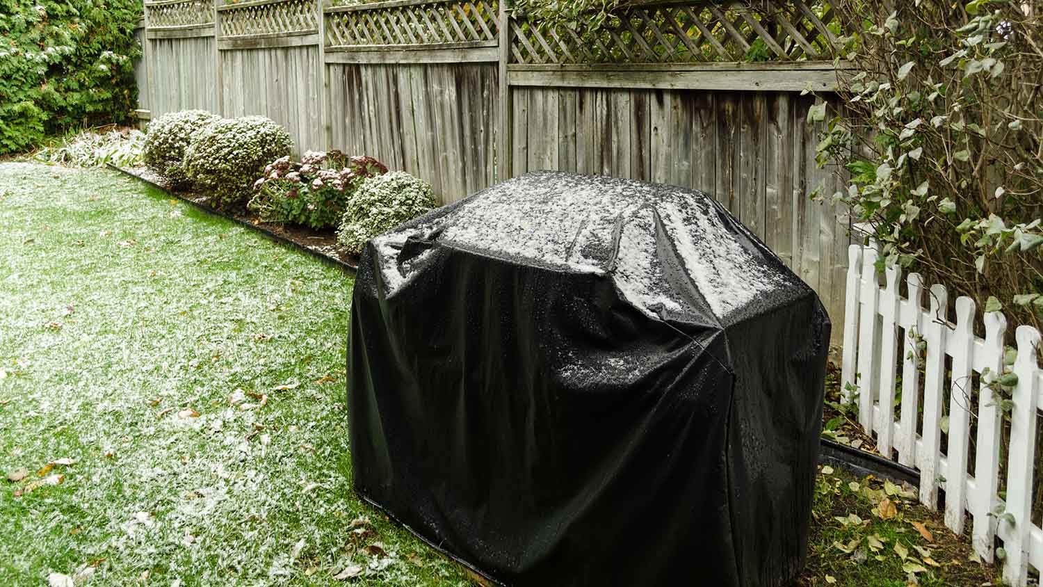 Gas grill with protective cover on
