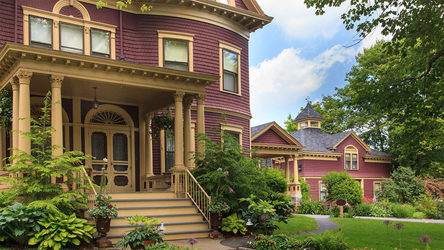 House victorian windows yellow and maroon