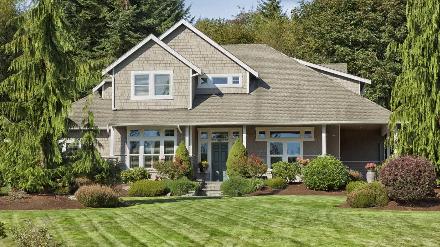 A house with lawn and garden