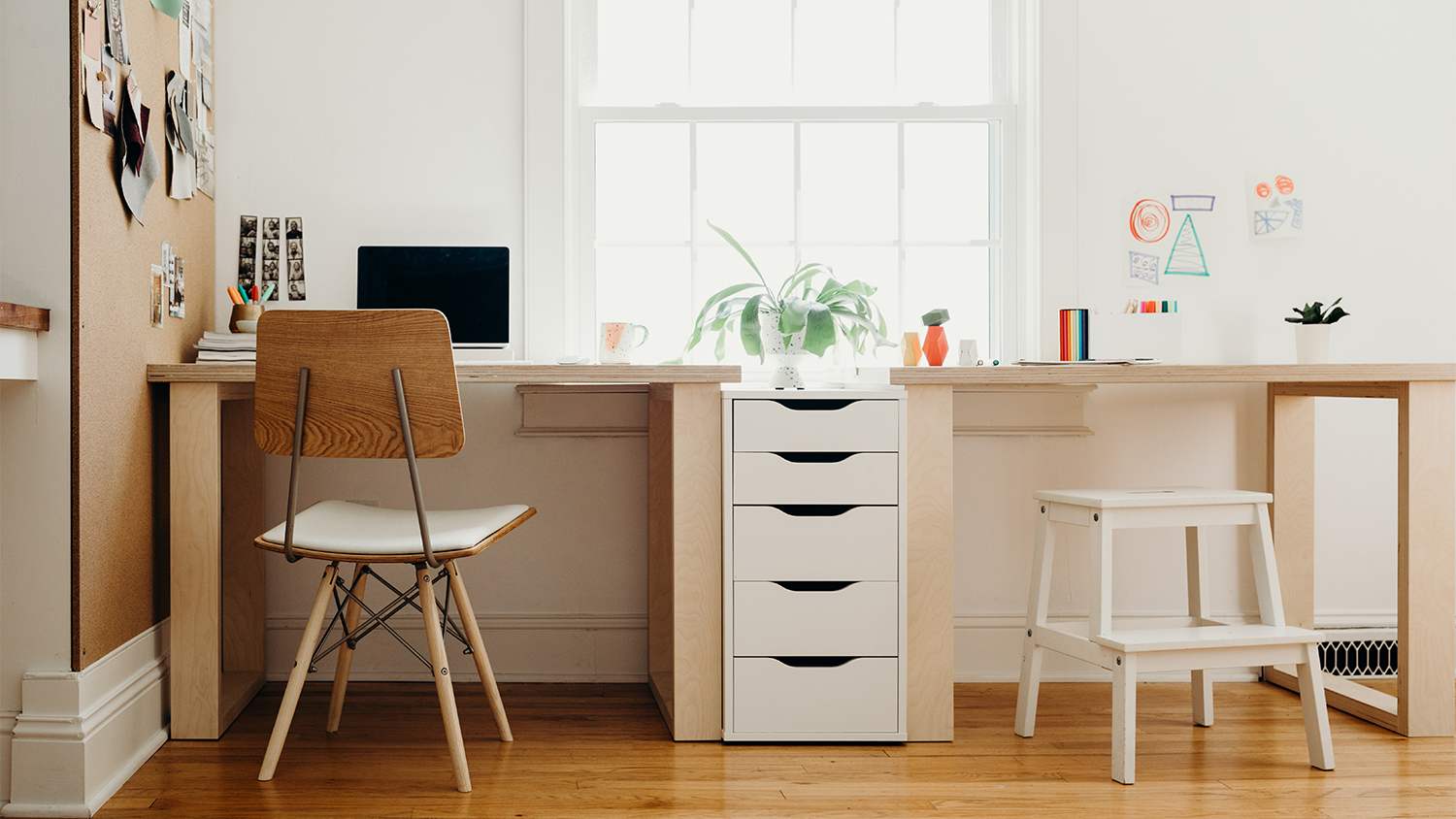 home office desk with drawer space