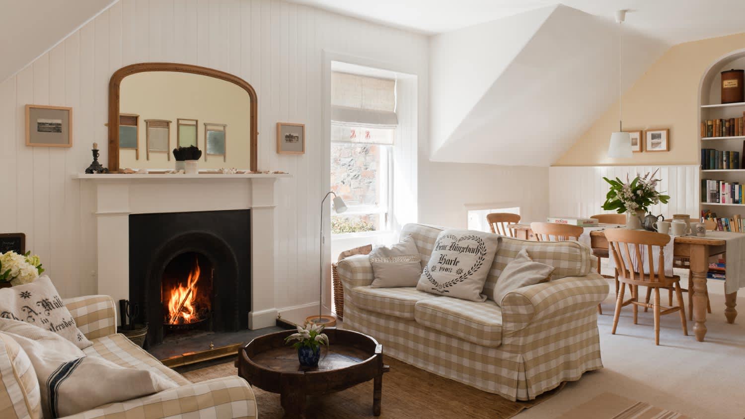 A cozy living room with fireplace