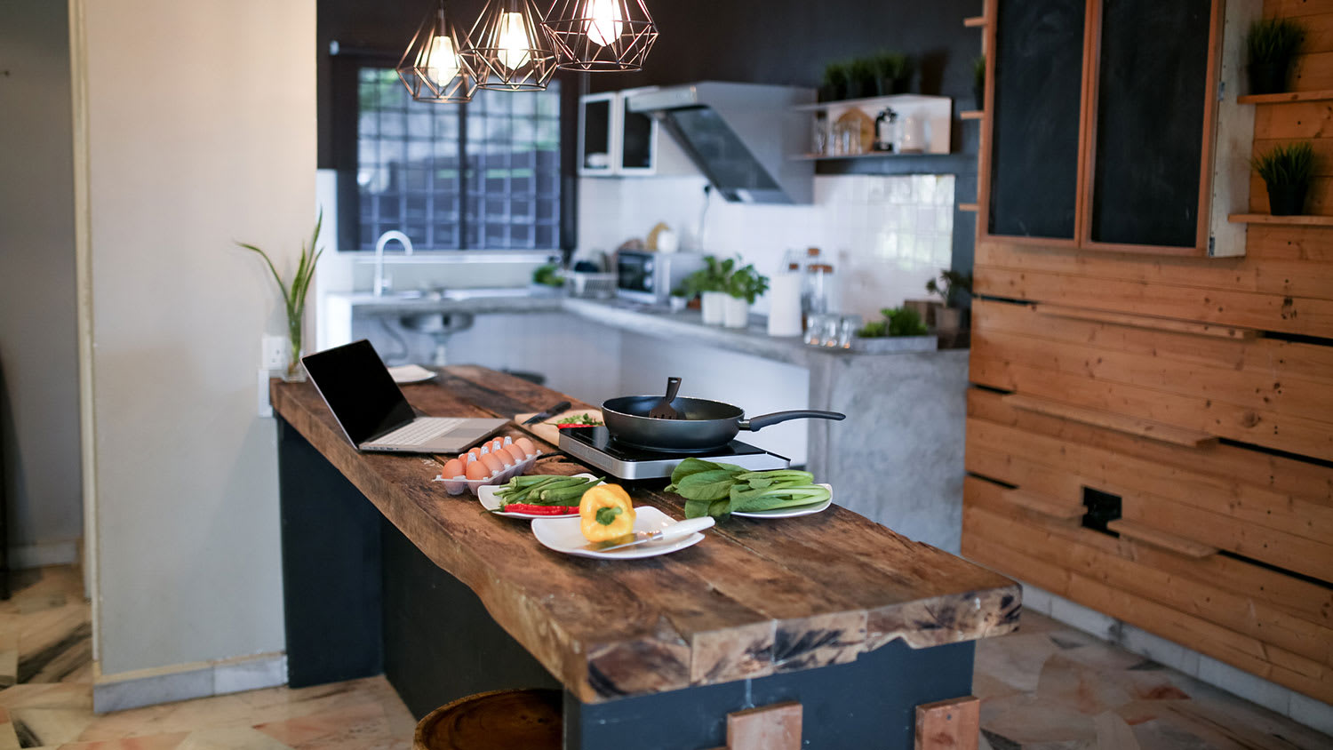 Butcher block kitchen countertop