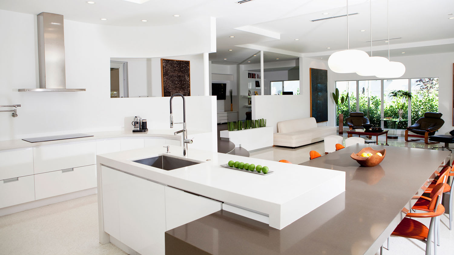 Modern open concept kitchen and living room