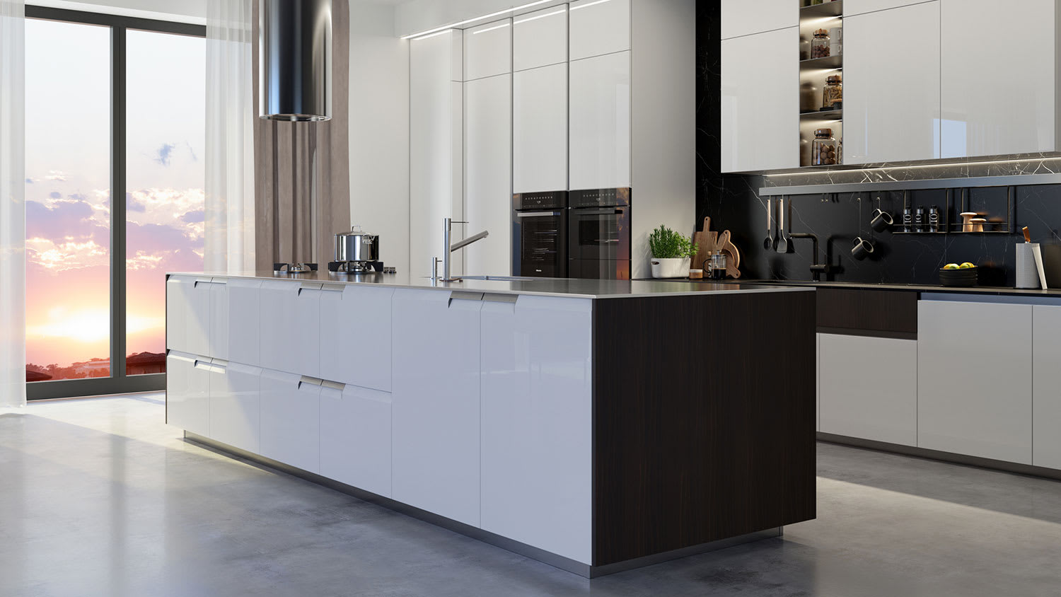Contemporary kitchen with oversized island