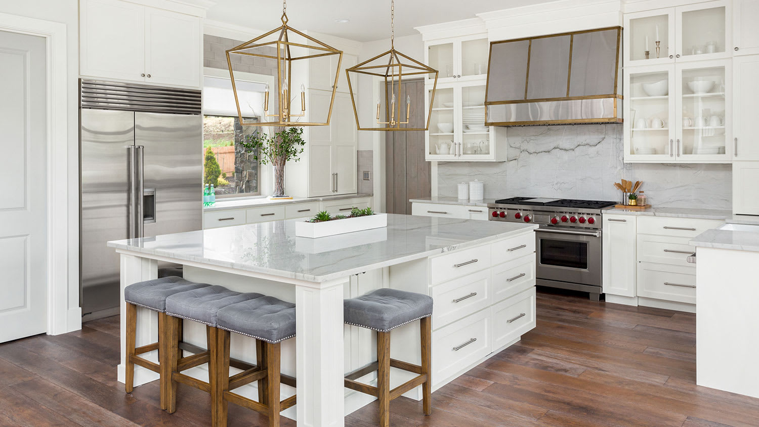 Luxury kitchen island with marble countertops