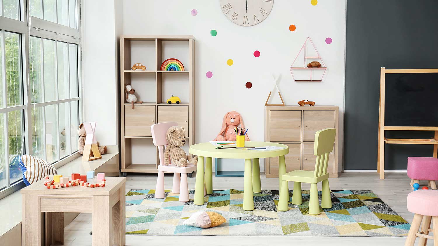 Stylish room for kids with little table