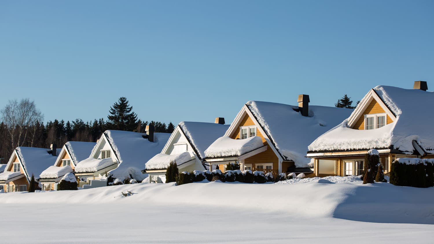 Neighborhood houses under snow