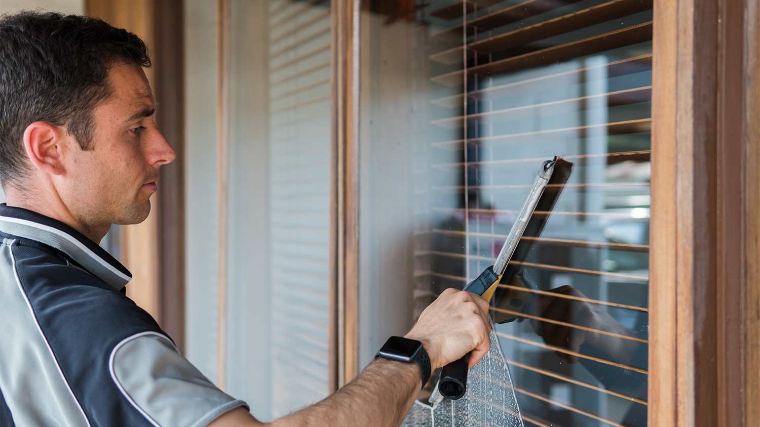 professional window washer cleaning house windows