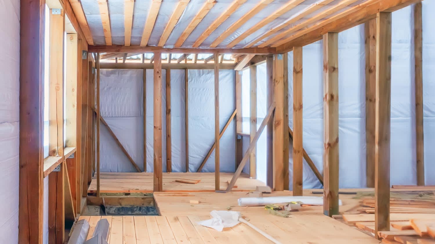 A frame construction of wooden house