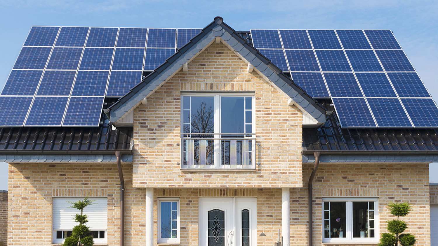 solar panels on beige house