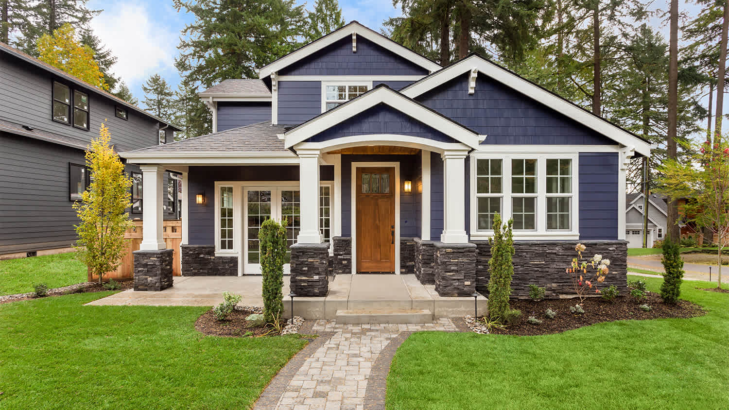 beautiful blue home exterior