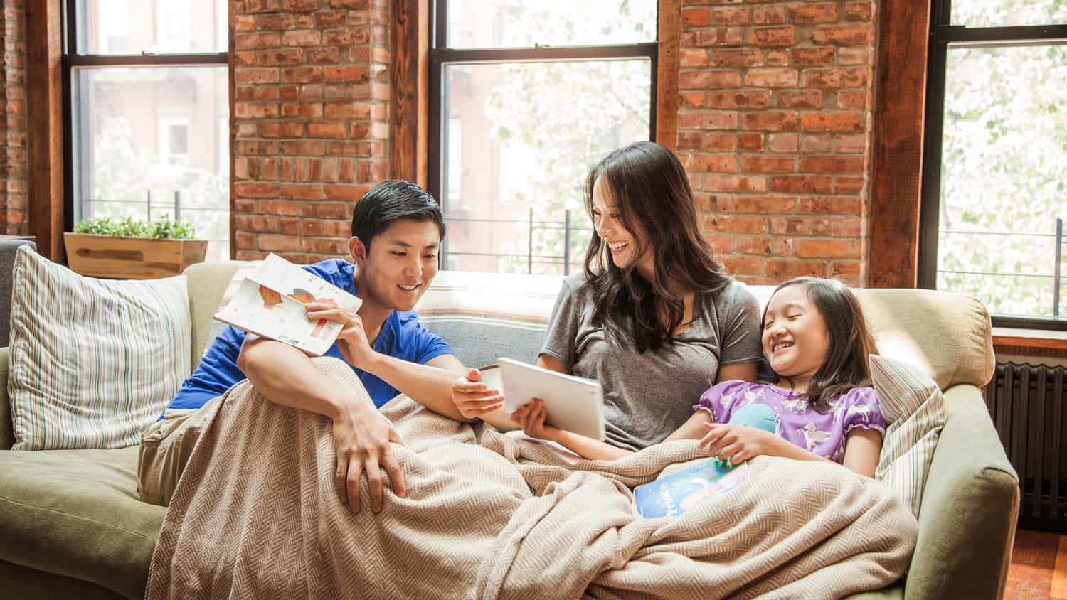 A family having fun in the living room