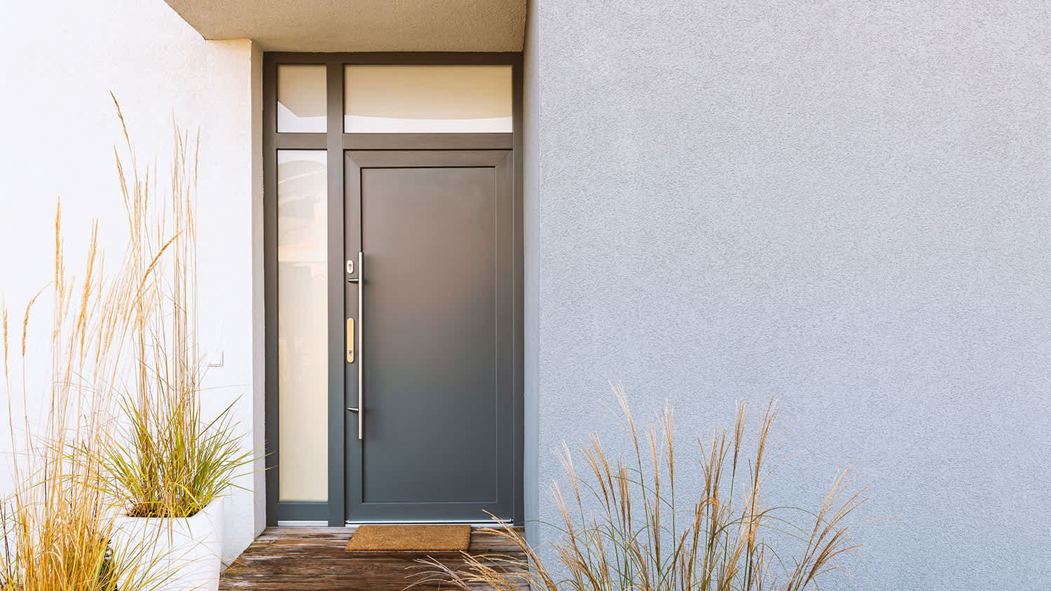 Suburban house with modern grey front door