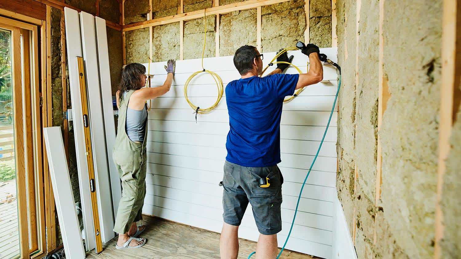 Install white wood panels