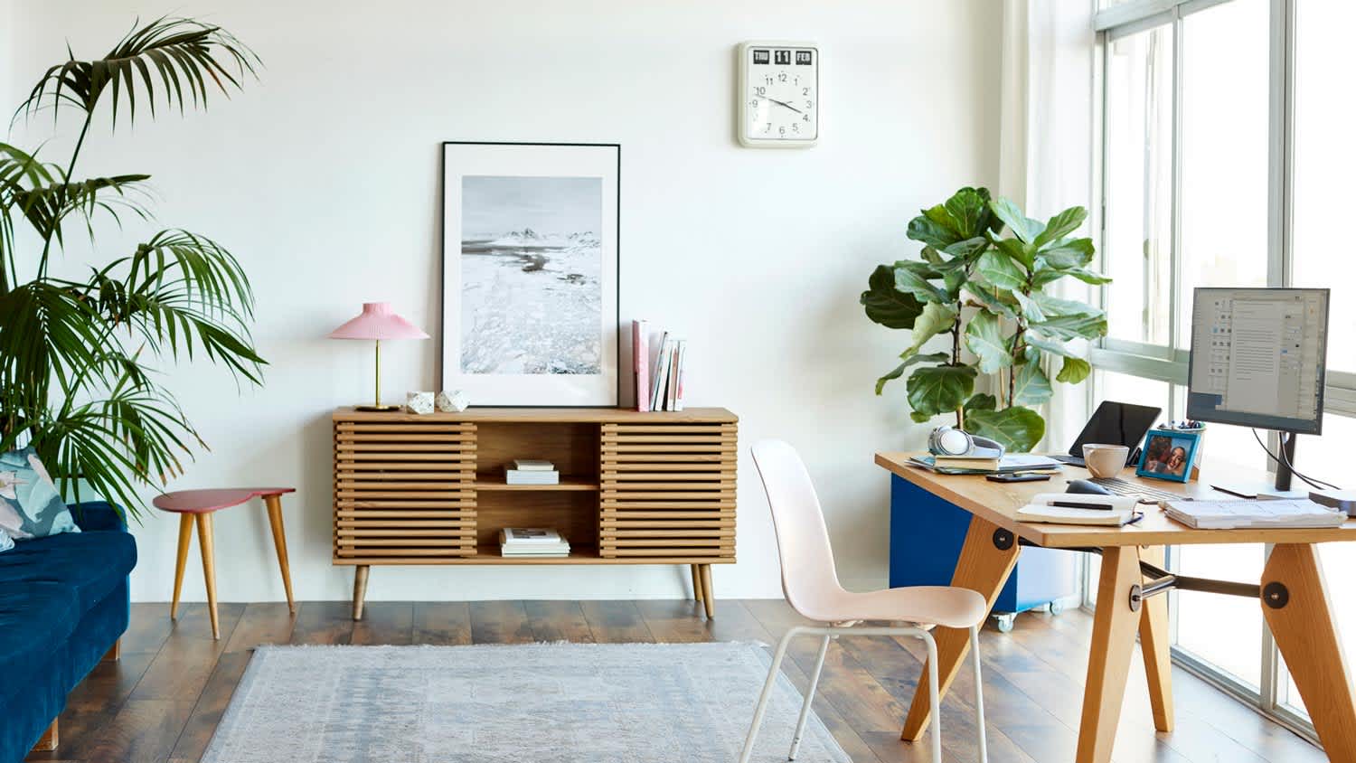 The interior of a bright home office