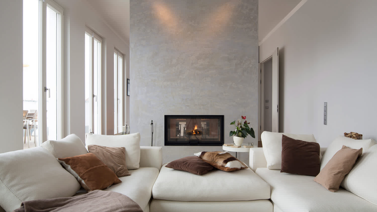 A modern fireplace in a living room