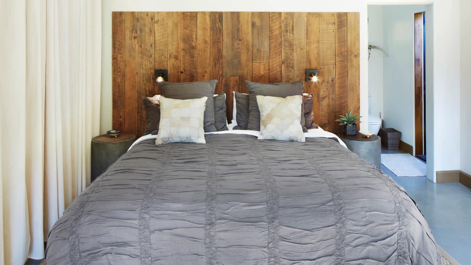 Bedroom with wooden bed