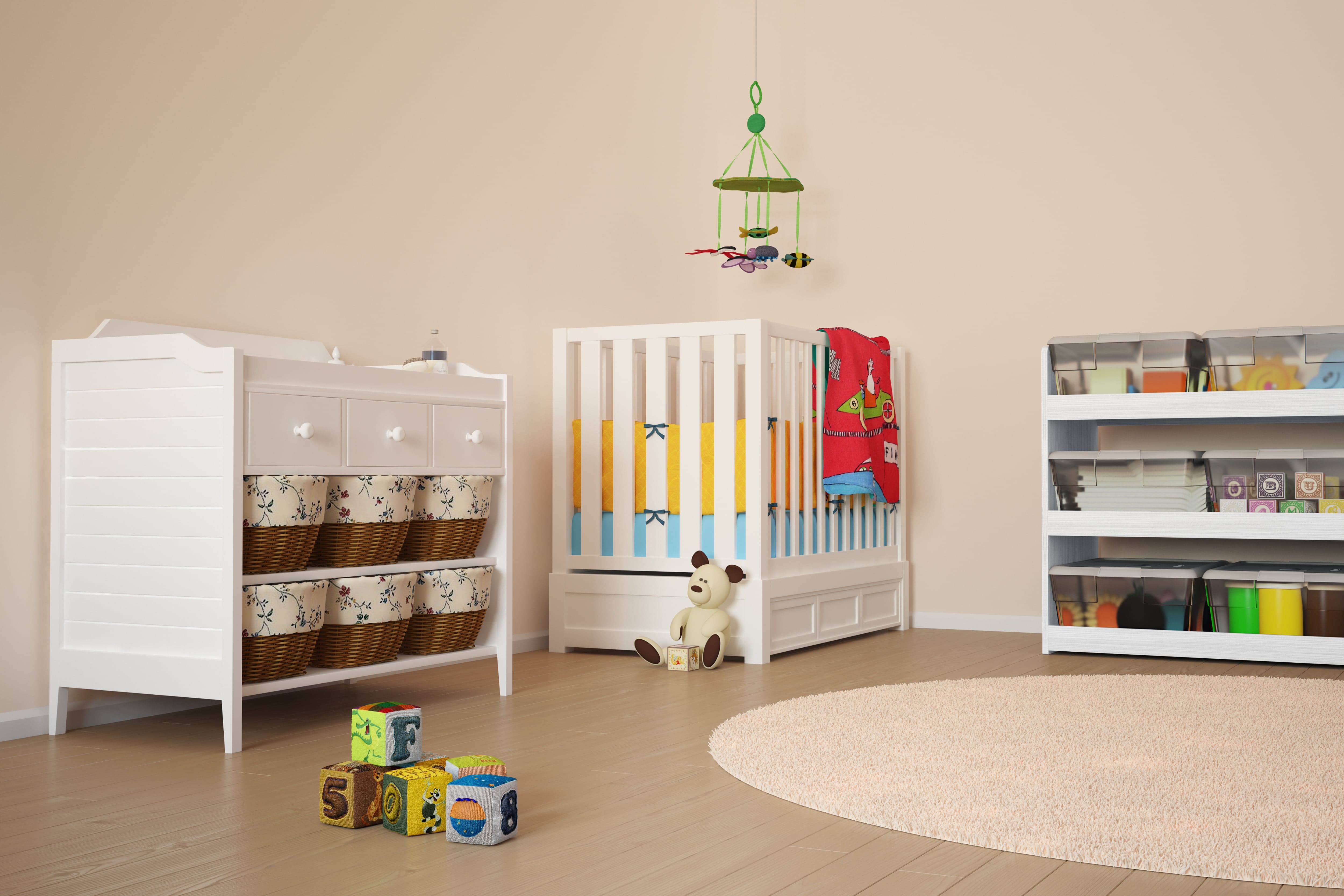 Nursery with toys and storage baskets