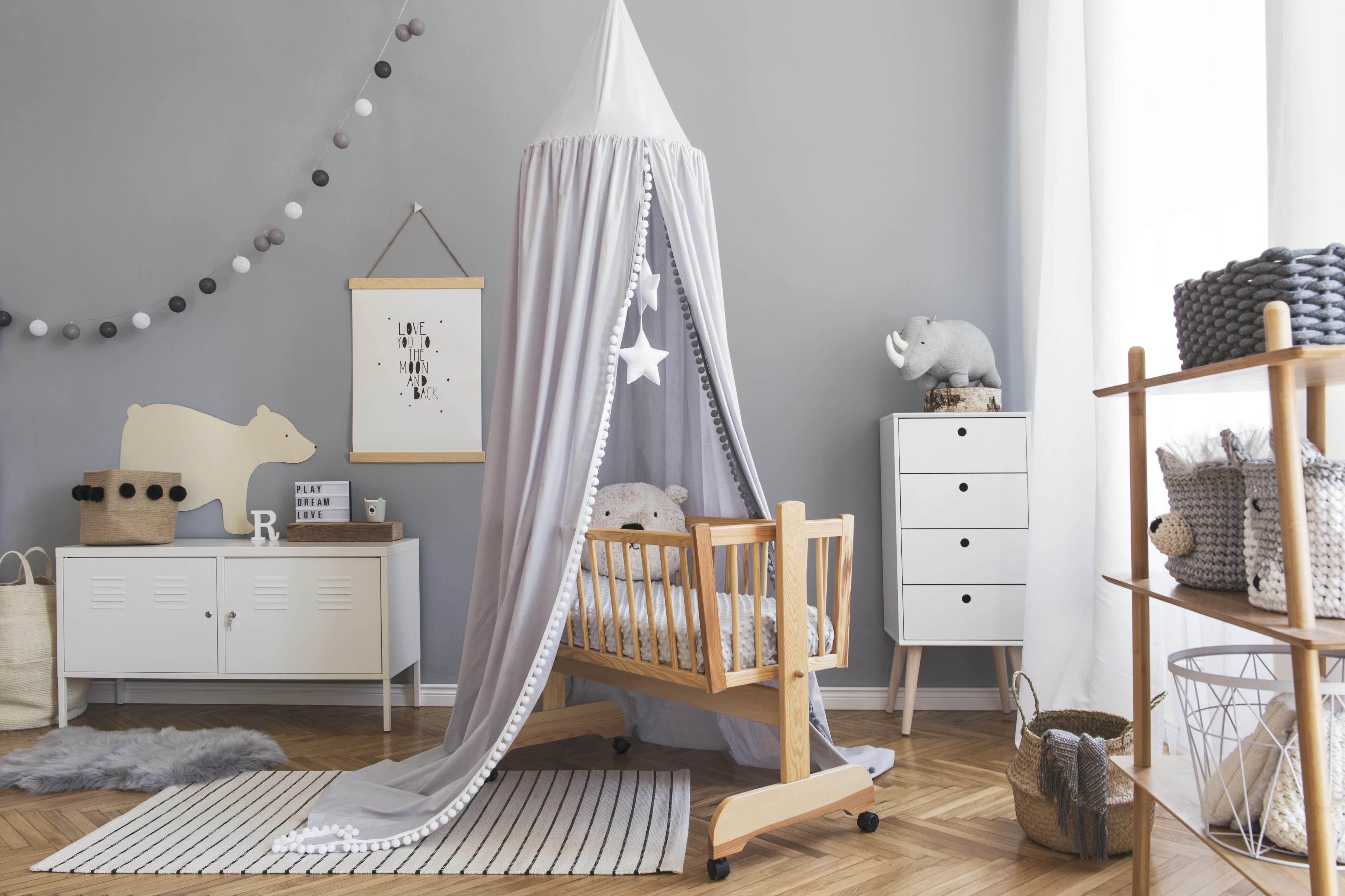 Nursery with canopy over the crib