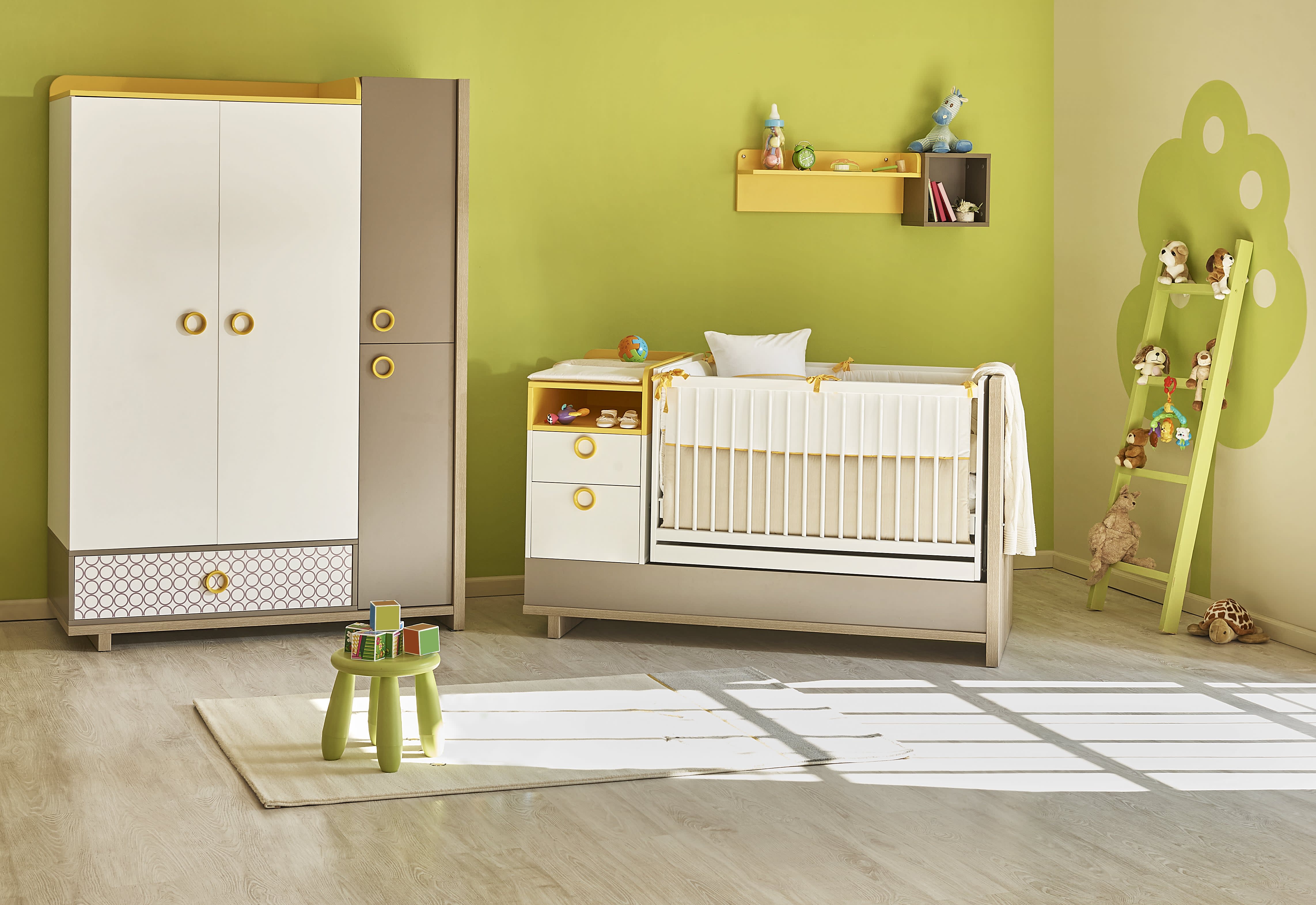 Nursery with lime green accents