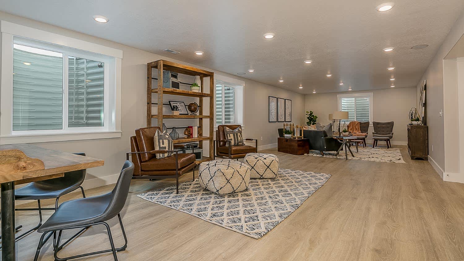 A basement with a rec room area