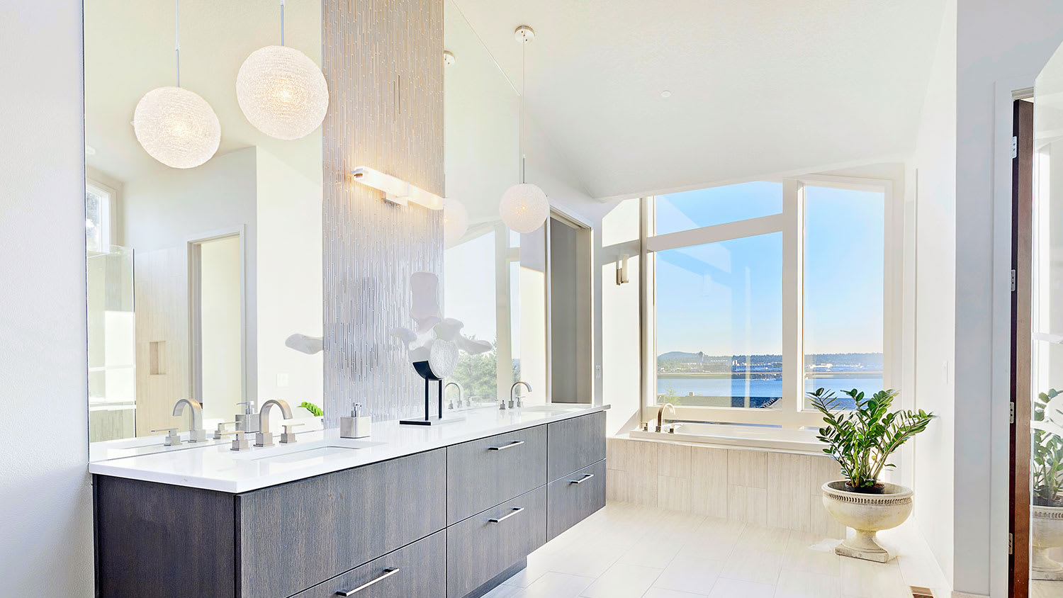 Spacious bathroom with big double sink bathroom vanity