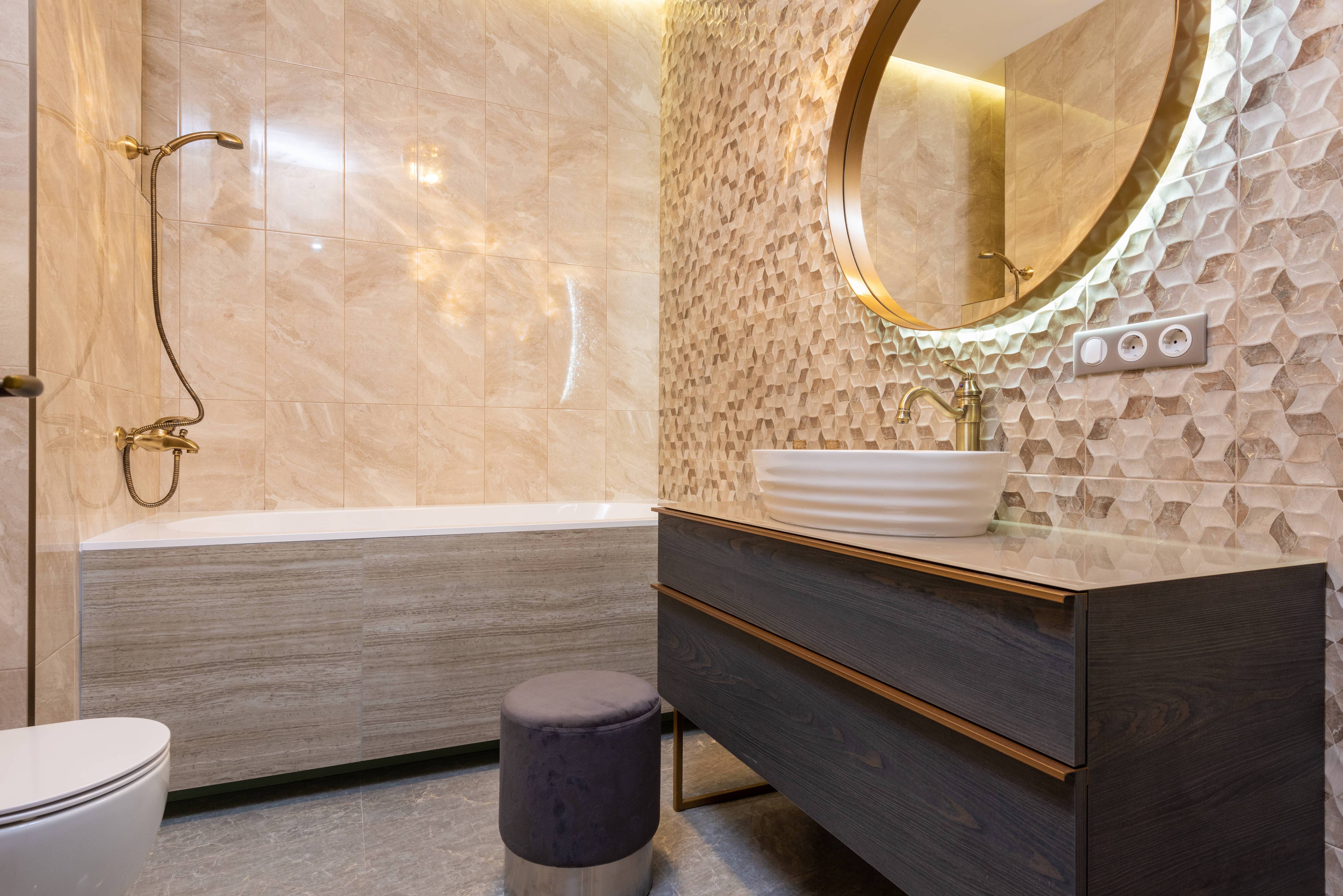 Shower and wall tiling in luxury bathroom