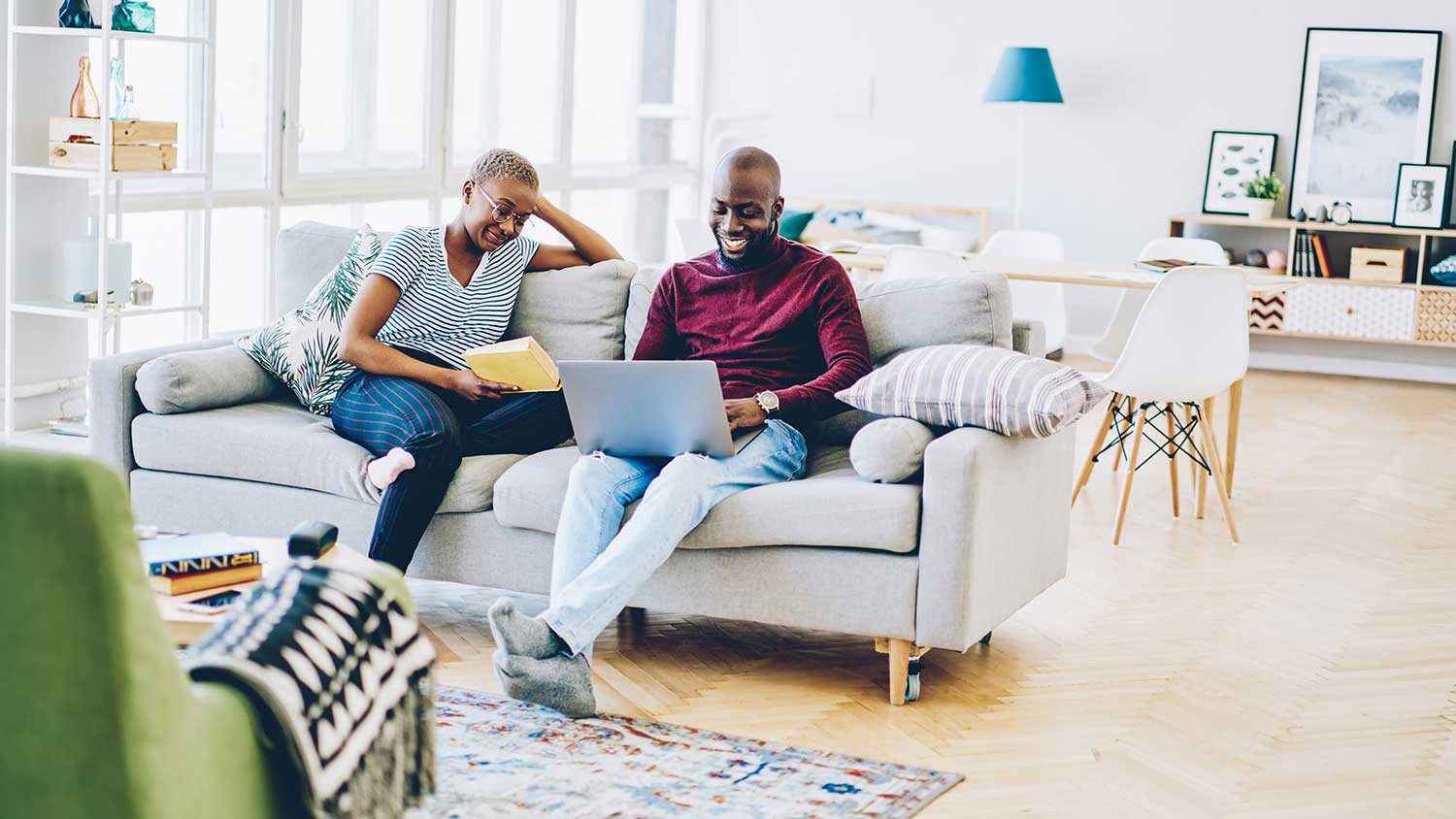 Couple spending time together in the living room