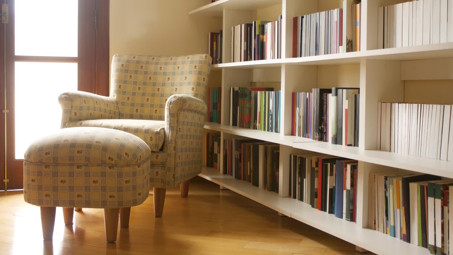 Home library with arm chair