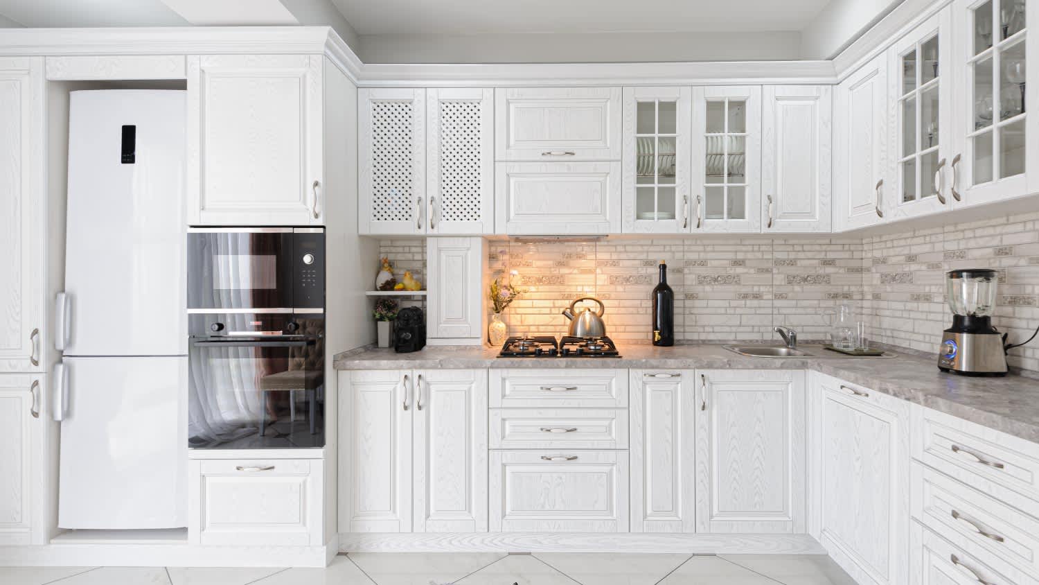 Modern white wooden kitchen interior