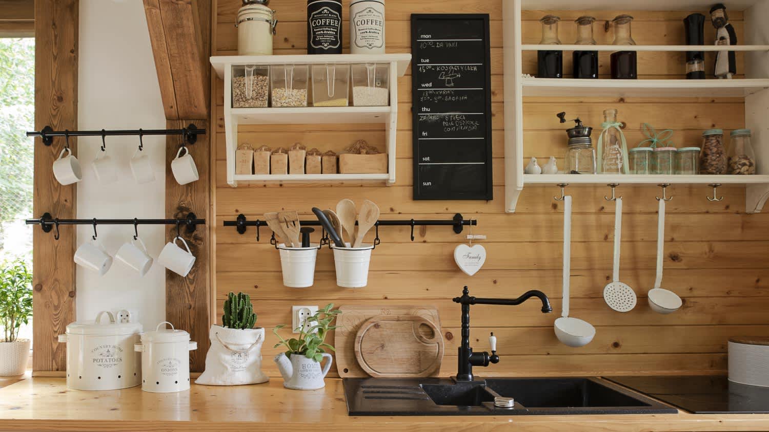 Interior of kitchen in rustic style