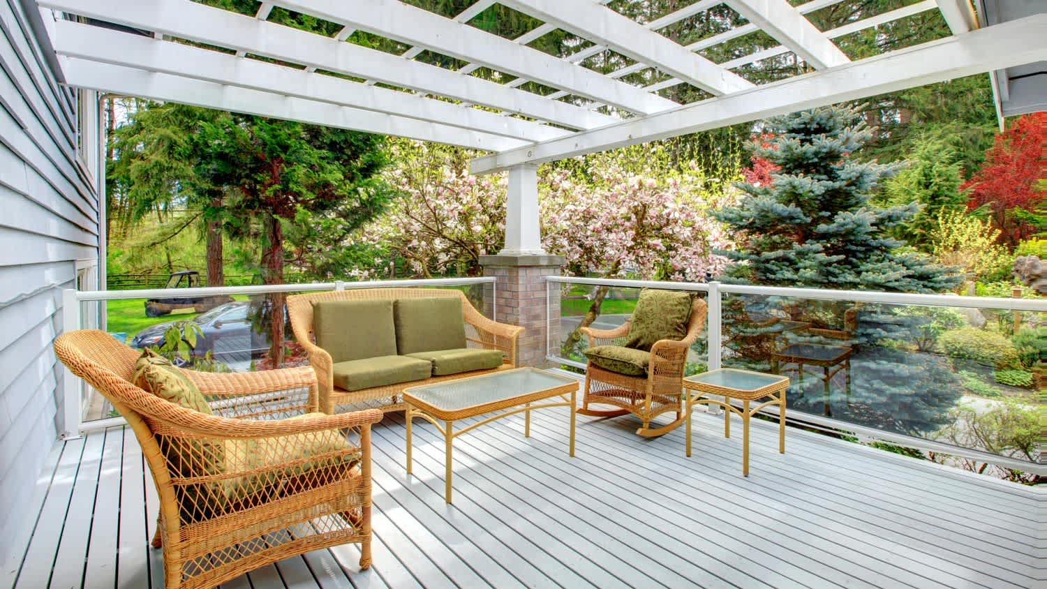 A cozy lounge area in a house’s deck