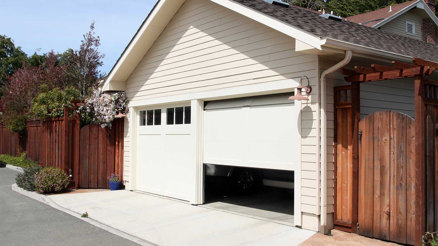 Home garage halfway open