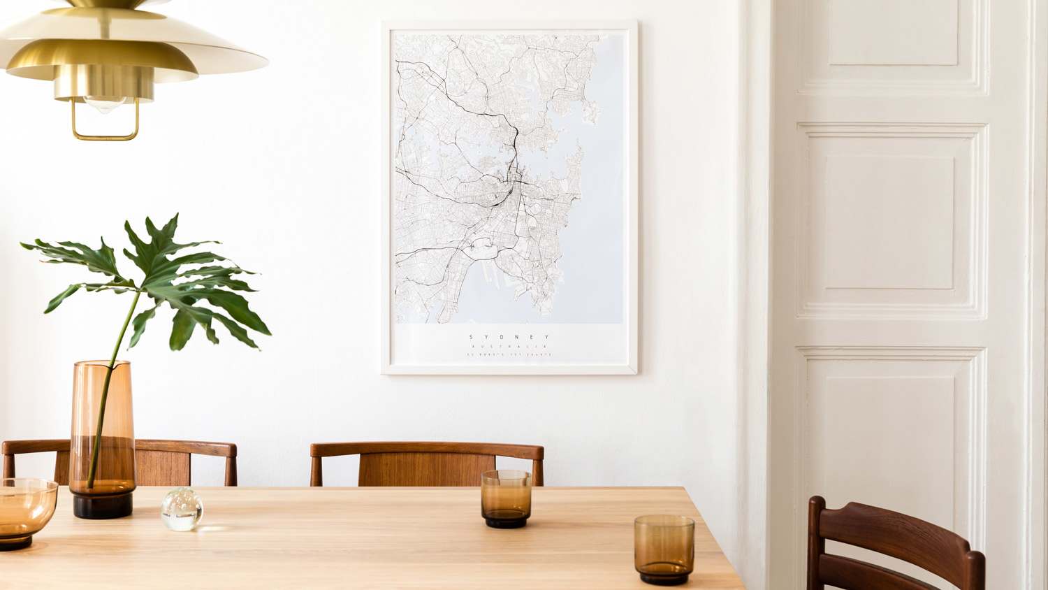 A Scandinavian dining room painted white