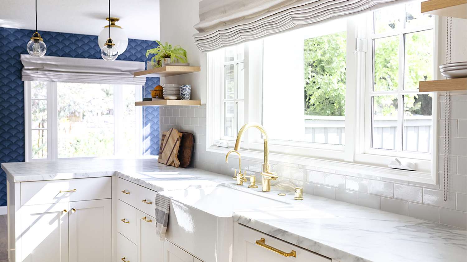 bright kitchen with white cabinets
