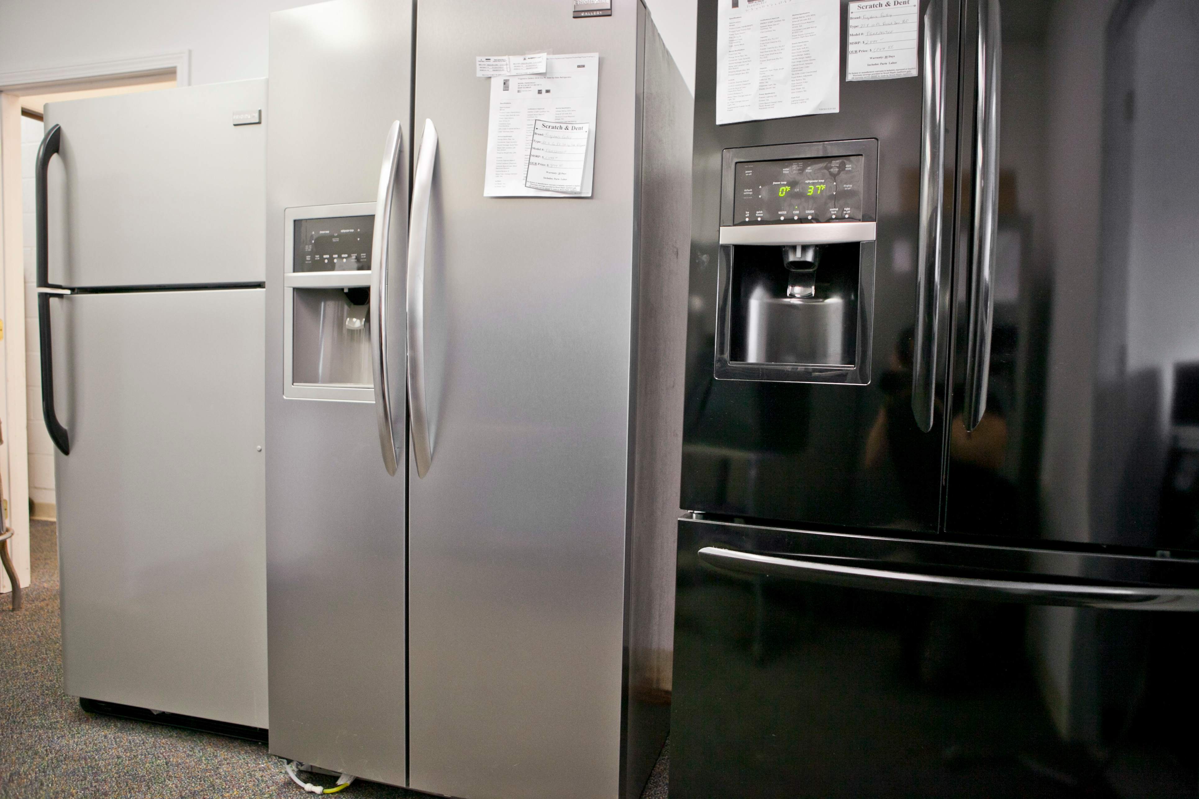Refrigerators for sale in a showroom